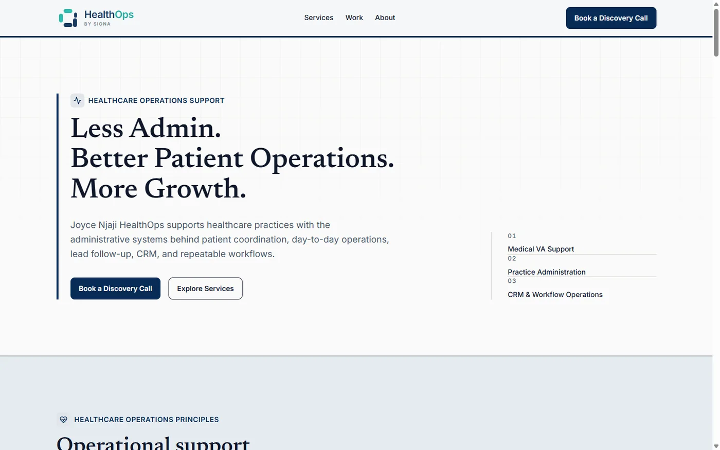 Joyce Njaji HealthOps homepage for healthcare operations and medical virtual assistant support